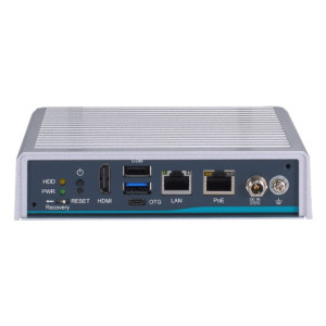 Axiomtek AIE100-ONX Fanless Computer, NVIDIA Jetson Orin NX SoM, 1 HDMI, 1 GbE LAN, 1 GbE PoE, and 2 USB